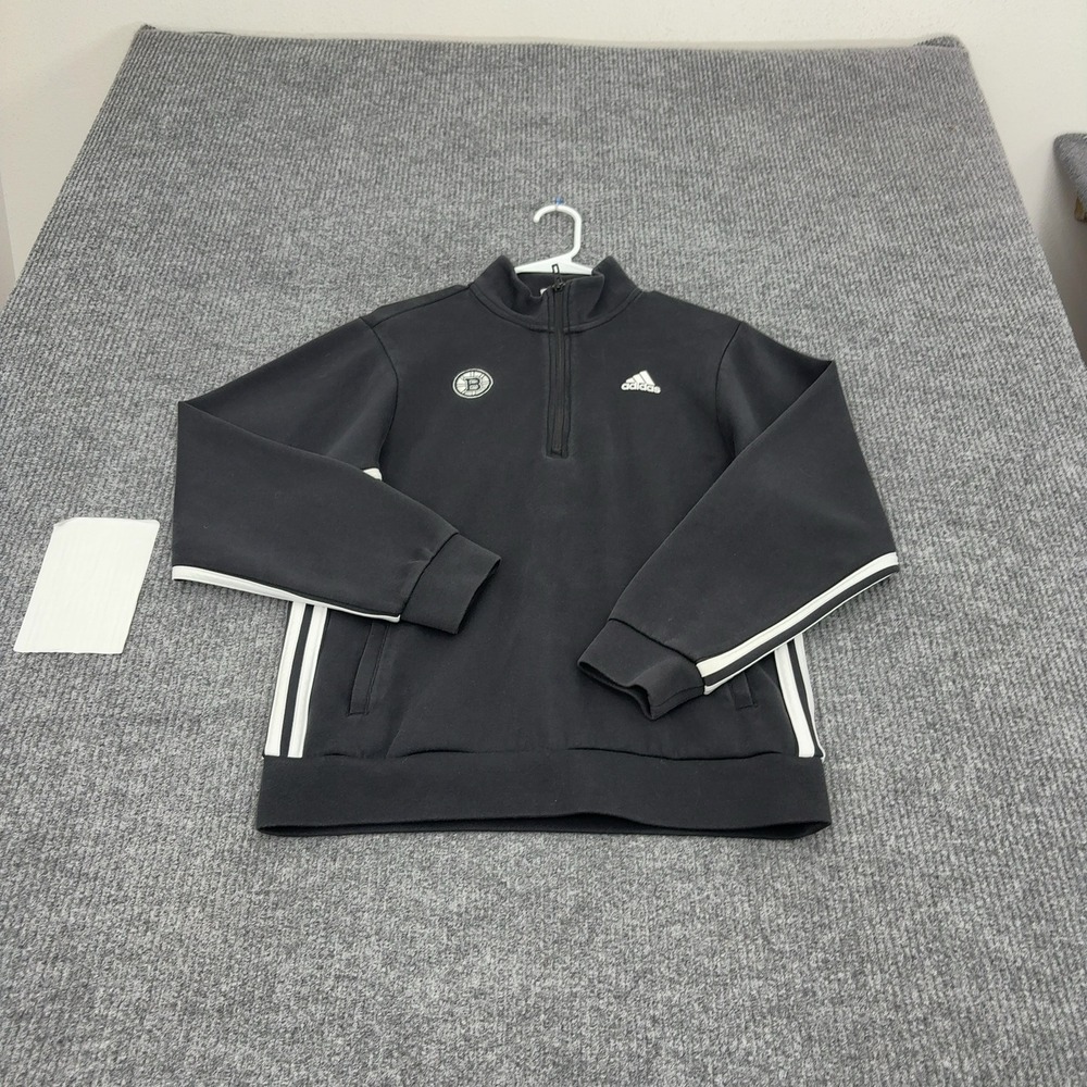 Boston Bruins Adidas Quarter Zip Pullover Mens S Black Cotton Quarter Zip Sport